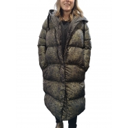 Doudoune longue imprimé feuillage vert noir